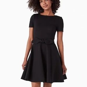 Kate Spade Womens Ponte Dress Sz XS Tie Waist Front Bow Black Twee Zoey Preppy